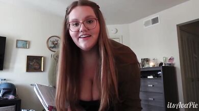 BBW tutor makes good boy choke on her big tits and dildo