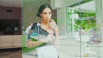 Seductive brunette, Stacy Jay is working as a maid and often having sex with her employers