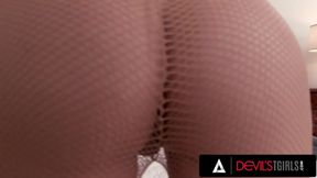 Naughty trans Emma Rose in fishnets gets her ass pounded raw and deep