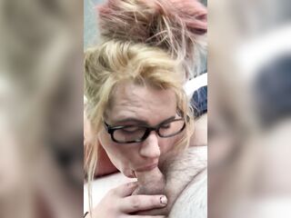 Streetwalker with glasses deepthroats a rod then sucks off each drop of cum after a guy cums in her throat