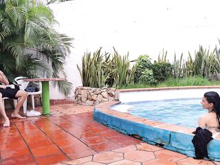MADRASTRA INVITES HER TO THE POOL TO BANG