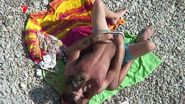 Beach Voyeur. Shy teen couple cant resist to fuck each other on nudist beach