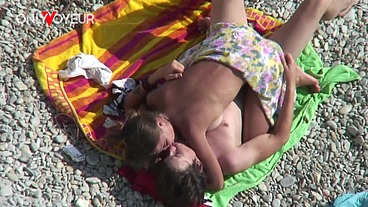 Beach Voyeur. Shy teen couple cant resist to fuck each other on nudist beach