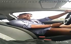 horny latino jerks off  in his car in the middle of the road