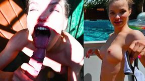 The Hot Girl in the Bikini with Fake Tits Swallows Your Load POV