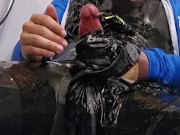 Ripping clothes and Handjob in slime wearing cycling clothes