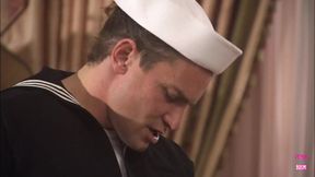 Sailor Drills a Curly Blondes Dick in Doggy Style on the Couch