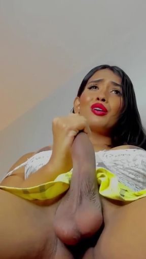 Transgender Beauty Carmina Khourmy Strokes Her Big Cock!   Clip 1