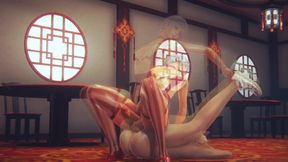 Blue haired femboy destroyed in rough restaurant anal