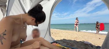 Asian wife milks my cock dry on the beach - Amateur Porn