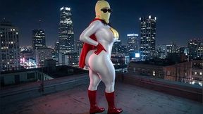 Petite Big Ass Superheroine in White and Red Showing Her Massive Ass