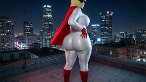 Petite Big Ass Superheroine in White and Red Showing Her Massive Ass