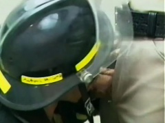 The horny fireman shows the gay cop how to put out a pecker fire