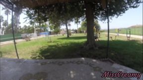 Real Flash - Naked in the public park I touch my stepfather'_s cock while strangers watch us