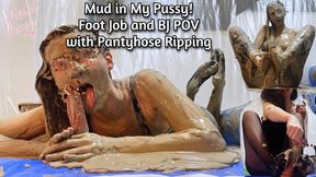 Lots of Mud up My Pussy! Foot Job+bj POV in Swimsuit Front