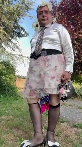 Dressed in a little floral skirt for an evening out