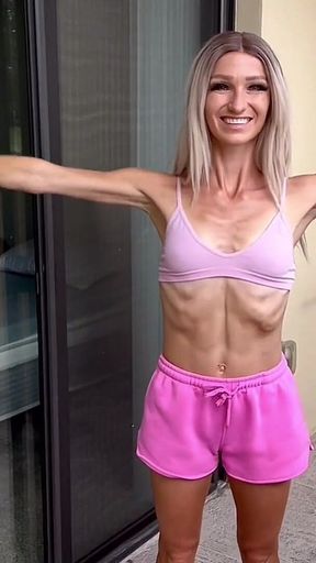 Skinny Fit Blonde Girl Stretches and Workout on Balcony