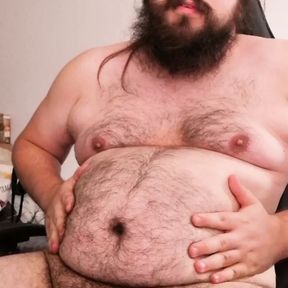 Fat hairy gainer talks about his gaining fantasy with you and cums