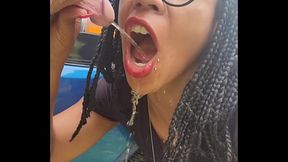Onside of Road slurping pee out ny master cock like a puppy dog while humans drive past