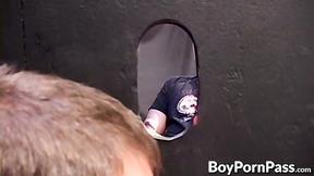 Horny dudes jerking off their dicks in a glory hole session