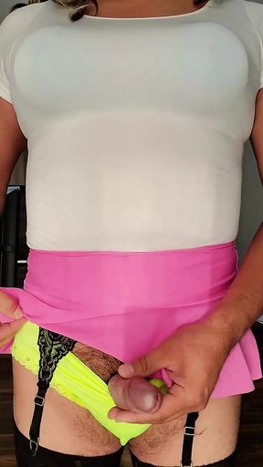 Lime Green Sissy Panties Wanking and Cuming