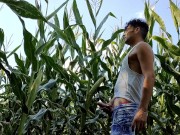 Summer jerk off in corn field - twitching cumming cock