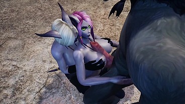 Werewolf threesome with two Draenei Girls in a Cave - Warcraft Porn Parody