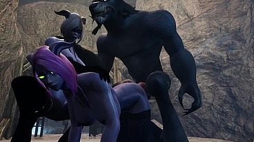 Werewolf threesome with two Draenei Girls in a Cave - Warcraft Porn Parody