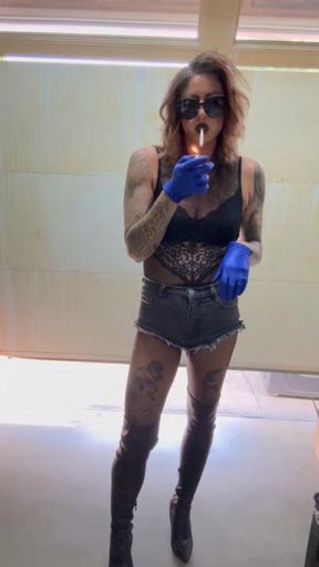 Blue leather gloves