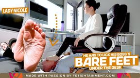 He has to lick my feet under the desk! ( Foot Domination with Lady Nicole ) - 640p wmv