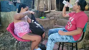 Outdoor patio femdom with Latina chick