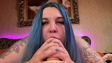 Ahegao madness with very wet and wild sloppy cock sucking