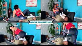 Breathe Through My Socks- Goddess Rapture Makes Her Slave Take Her Chest Sitting and Stomach Sitting While Giving Him Some Foot Smother with Her Size 9 Feet - UltraHD (WMV)