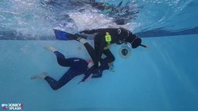 Snorkel Babes Underwater Battle for Fins in Tight Neoprene - AVI