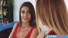 Tight cheerleader Harley Ann enjoys a huge cumshot stylishly