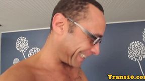 Latina Shemale Gets Her Face Blasted After Hardcore Action