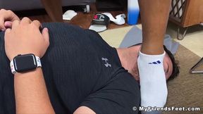 Athletic black hunk uses feet to dominate submissive amateur
