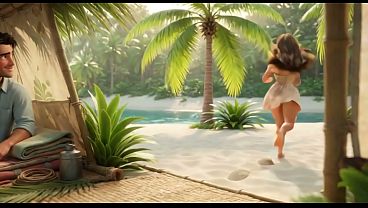 Shipwrecked Stepmom and Stepson Ignite Steamy Passion on a Tropical Island Paradise AI generated