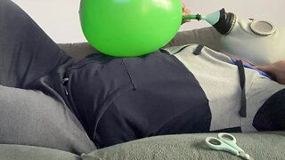 Masked latex twink breathplay with heavy breathing and big balloon control