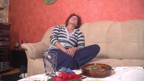 German GILF Gives Handjob and Blowjob to Her Horny Grandpa on the Couch