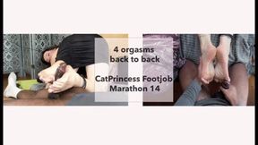 4 nuts, multiple orgasms, again! Footjob marathon 14, orgasm 9-12, sideways, reverse, and facing toejob footjob, sole fucking session, milf feet on BBC, full figure and above pov