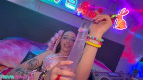 Brian Pumps Scarlett Full of Cum While Glowsticks Light Her Stockings!