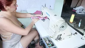 Stuck sewing machine teen gets surprised by stepbrother's help