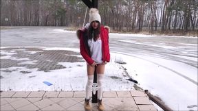 Brunette whore screams as she gets destroyed gushing outdoor orgasm