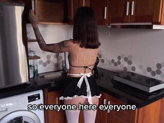 Hot maid came into the room at the wrong time and got a mouth full of sperm