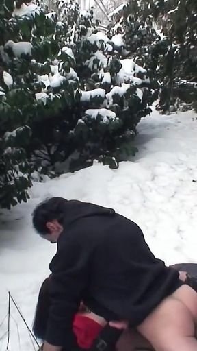 Skinny Teen Lussy Kirschner get risky no condom outdoor fuck on snow by old ugly Guy   Clip 3