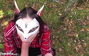 Femfoxfury, sweet babe deepthroat big cock boyfriend in the wood, cum in mouth