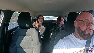 German Skinny and Curvy best Friends seduce the old Taxi Driver to FFM 3Some Fuck at Holiday Trip