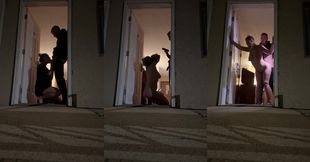 Steamy Hotel Doorway Encounter: Almost Caught in the Act!