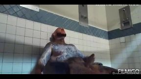 Prison cumshot at its finest.. longstroking white cock hiding in the prison shower
